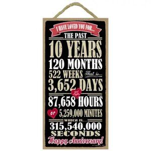 10 Year Wedding Anniversary 5" x 10" Wood Plaque Sign Collectible Gift